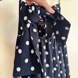 Navy Polka Dot Tie-Neck Midi Dress